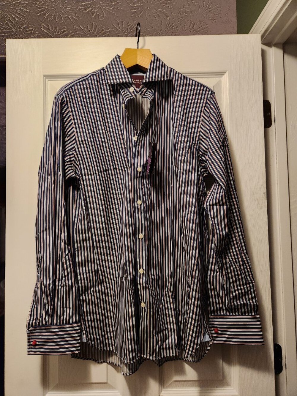 sartorial men's new navy 100%cotton casual shirt with french cuffs  size: 16